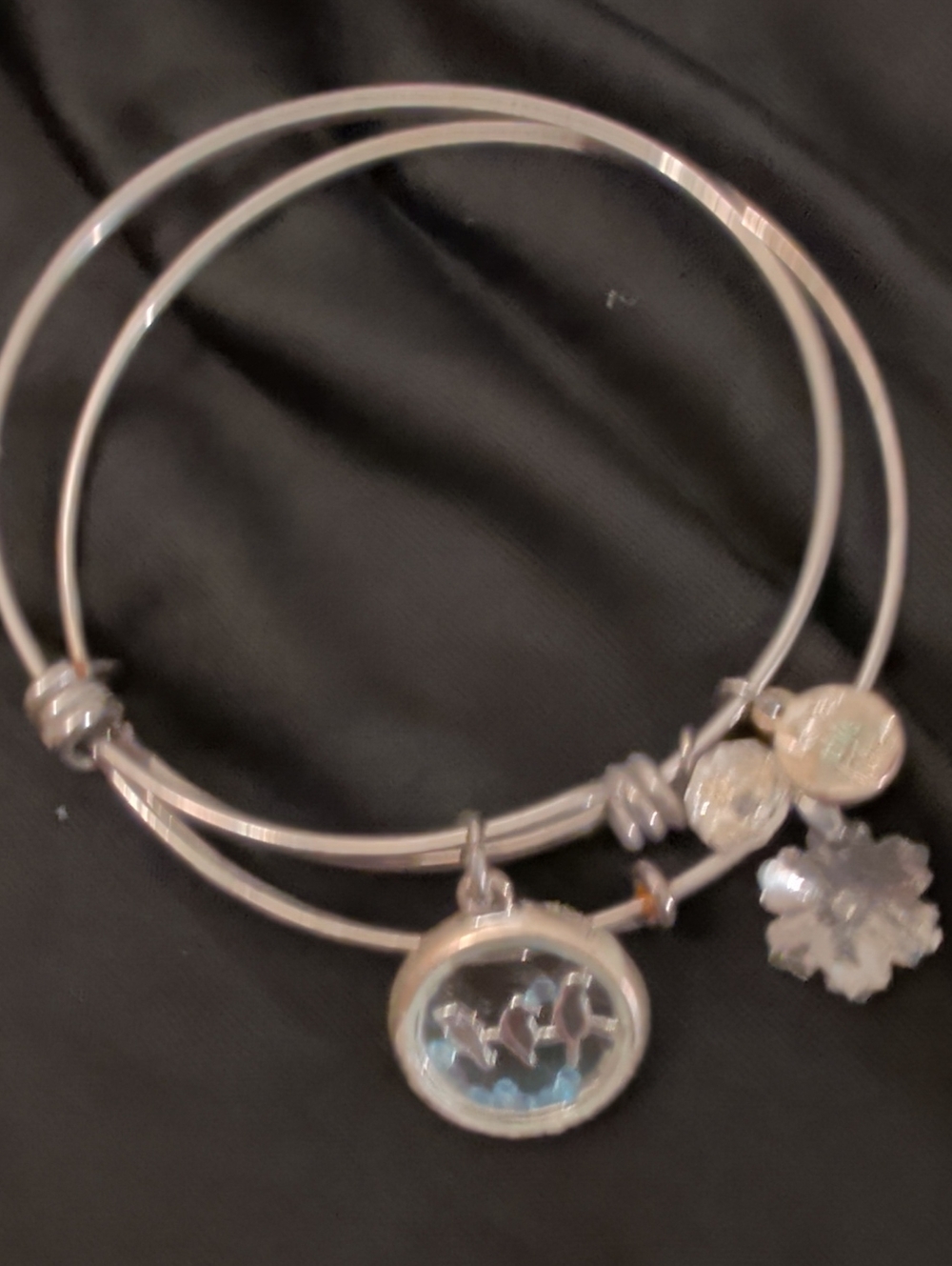 Silver-Tone Layered Charm Bangle Bracelet with Crystal Disk and  Charms